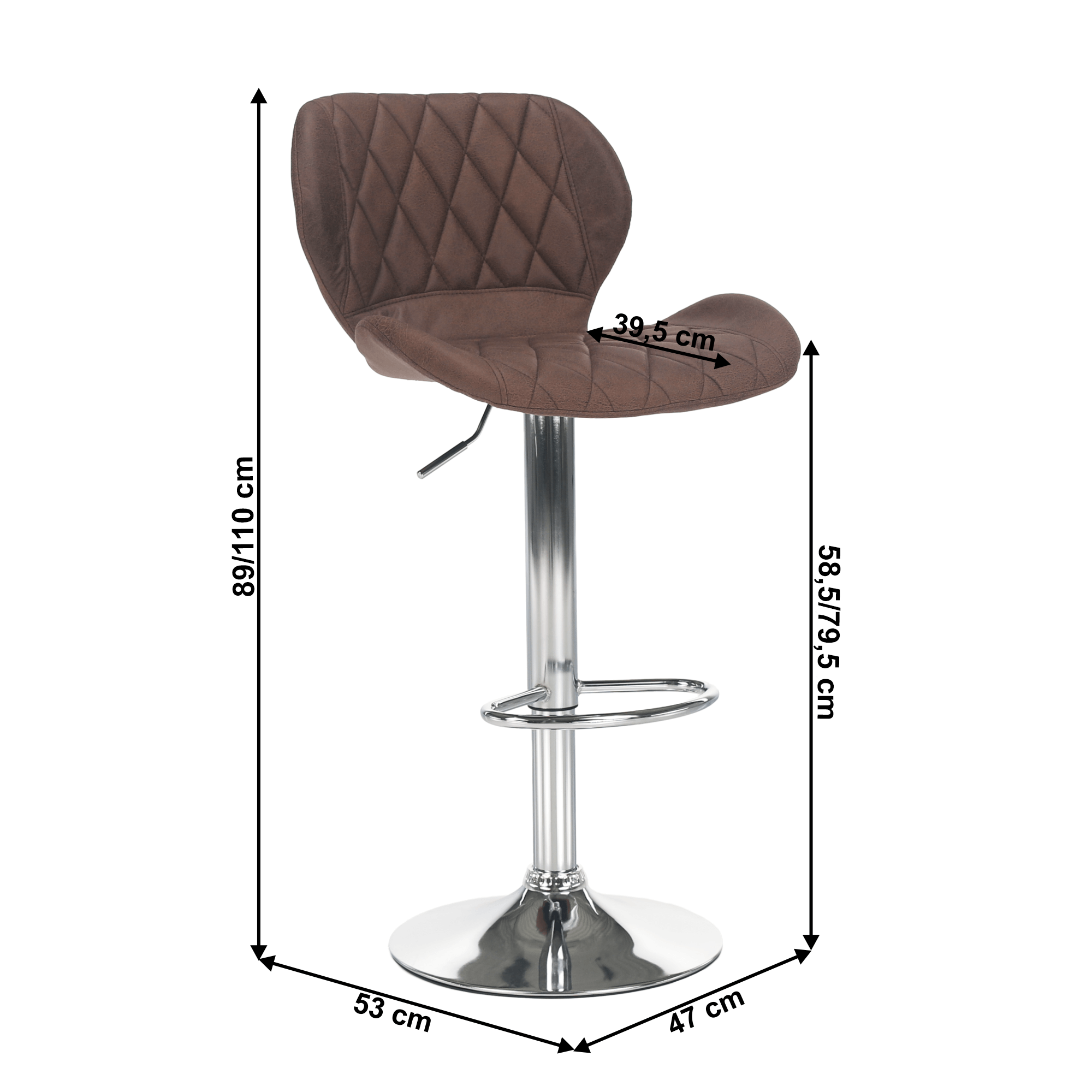 Barová židle SOFALA – hnědá látka, chromová podnož