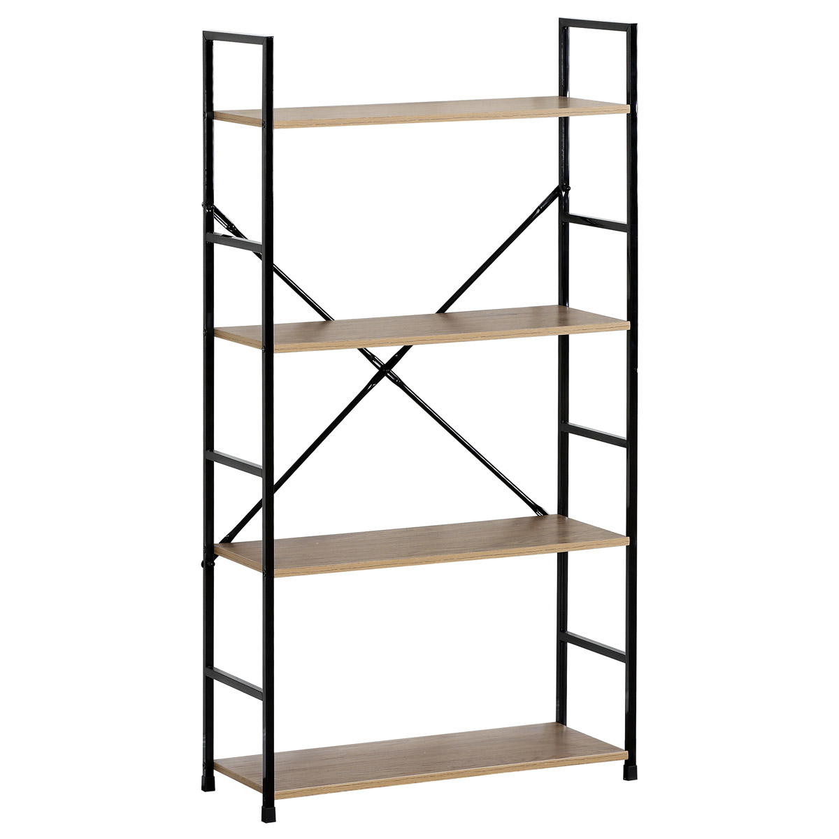 Regál GD-224 OAK, 4 police, dekor dub, MDF, černý lak