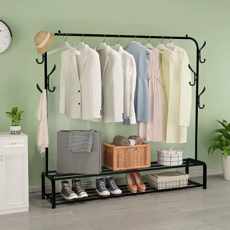 Stojan na šaty, kov černý, postranní věšáčky, BELVIN