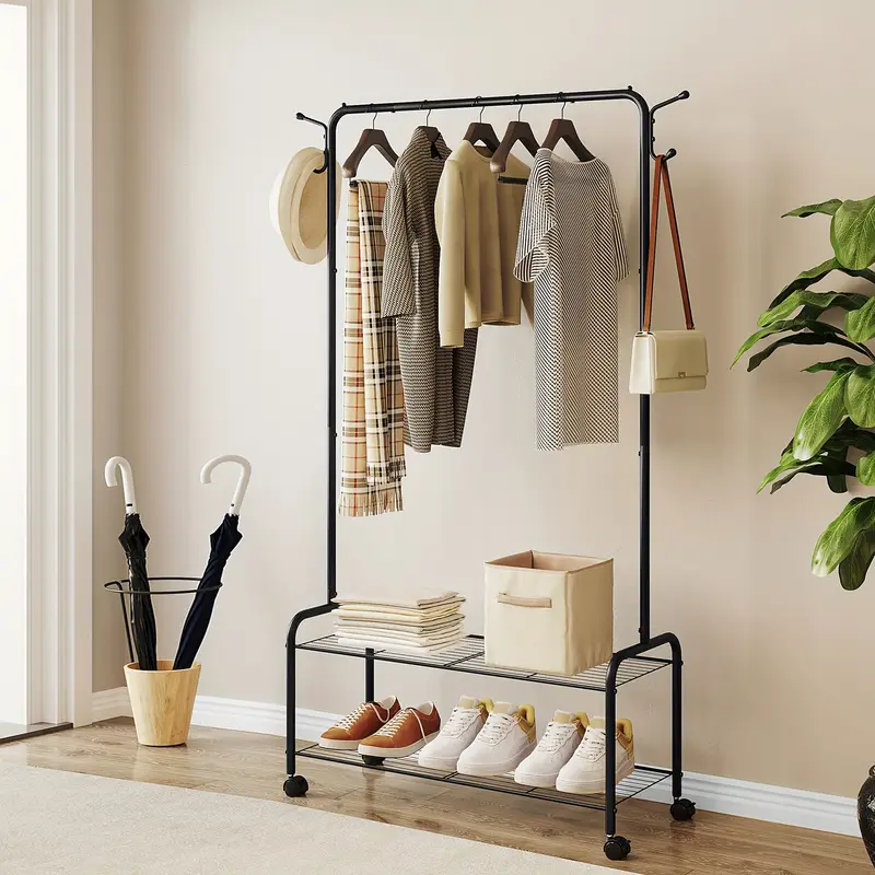 Stojan na šaty a boty, kov černý, VASIL