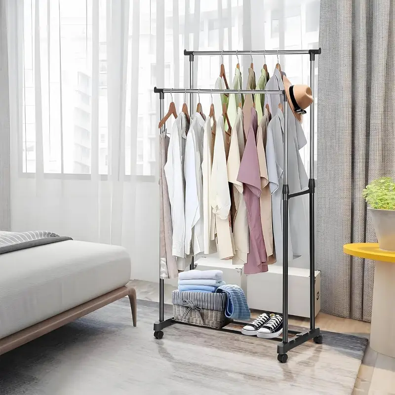 Stojan na šaty, kov, plast, chrom / černá, MORATIZ