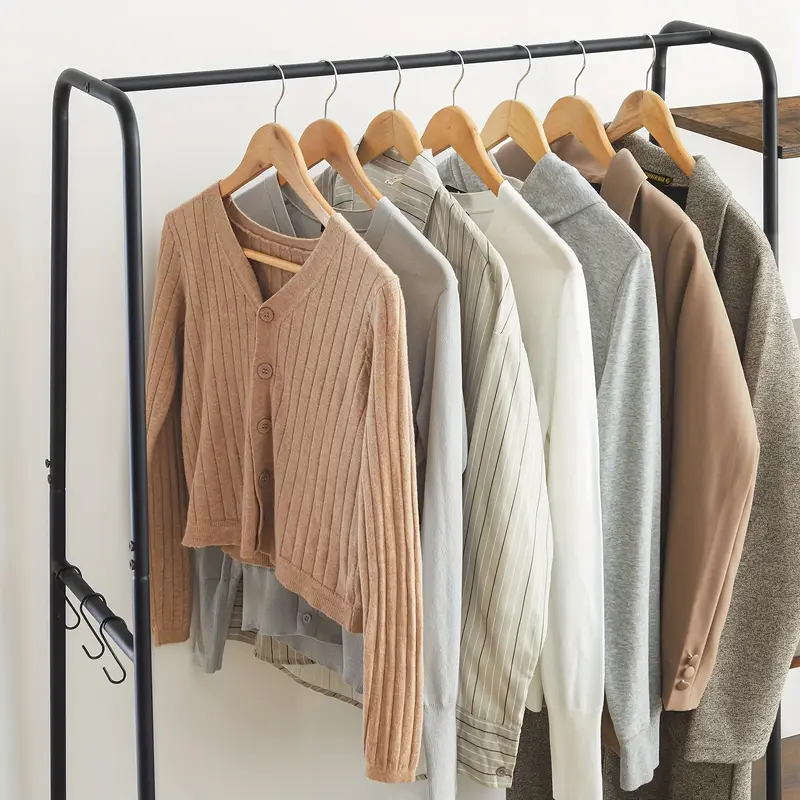 Stojan na šaty, kov / MDF, černá / dekor staré dřevo, EMBER