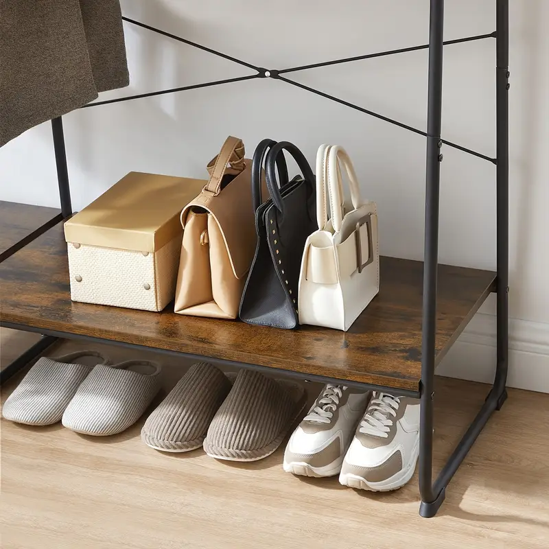 Stojan na šaty, kov / MDF, černá / dekor staré dřevo, EMBER