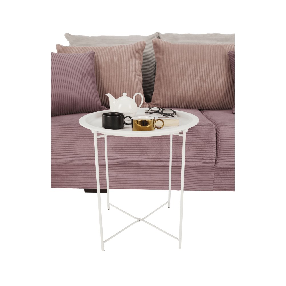 Příruční stolek s odnímatelným tácem RENDER, bílý, 47×47×50 cm