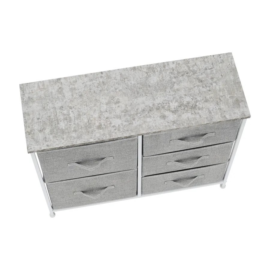 Komoda ROSITA TYP 3, 5 zásuvek, bílá/šedá, látkové šuplíky