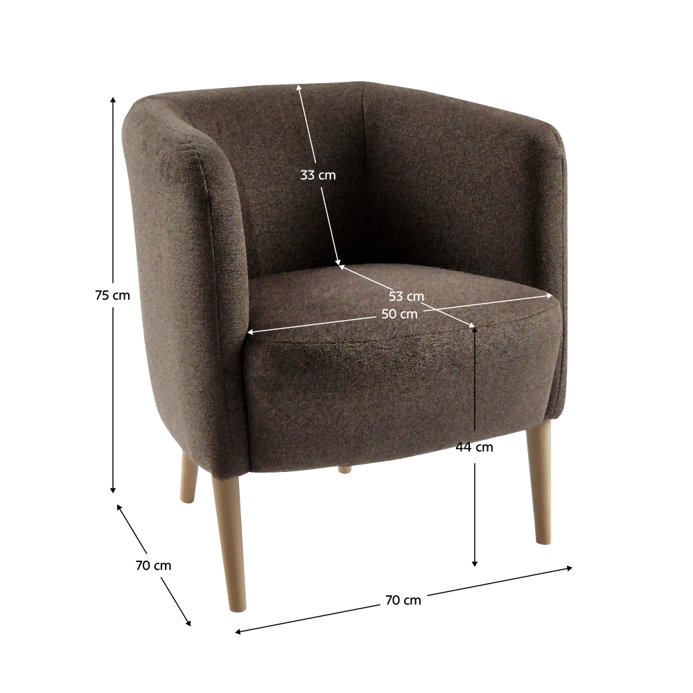 Křeslo ALIEN, hnědá látka/bukové nohy, 70×70×75 cm