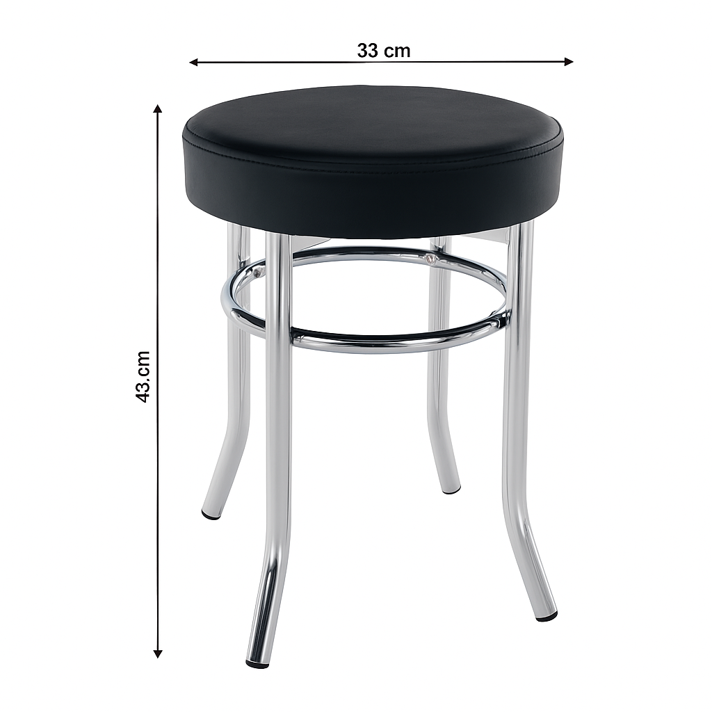 Taburet IRENA, černá ekokůže / chrom, kulatý, 43 cm