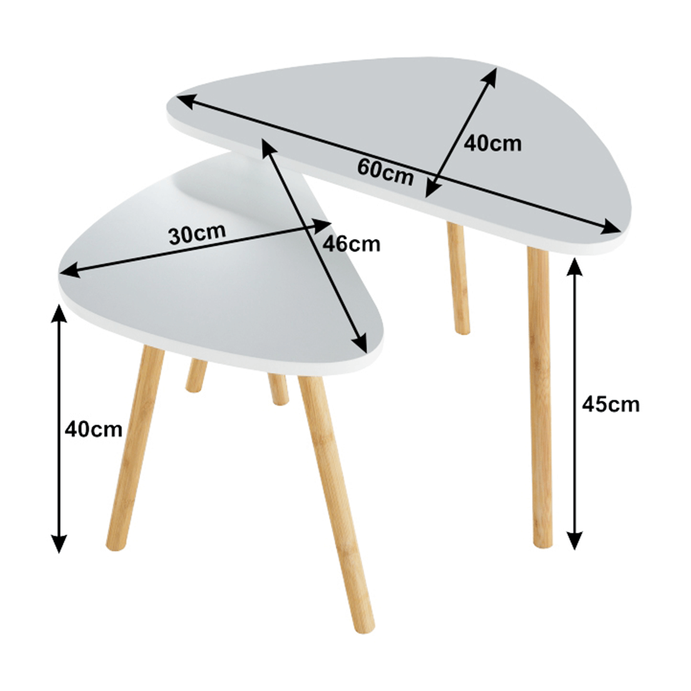 Konferenční stolky, sada 2 ks, bílá / přírodní bambus, BISMAK