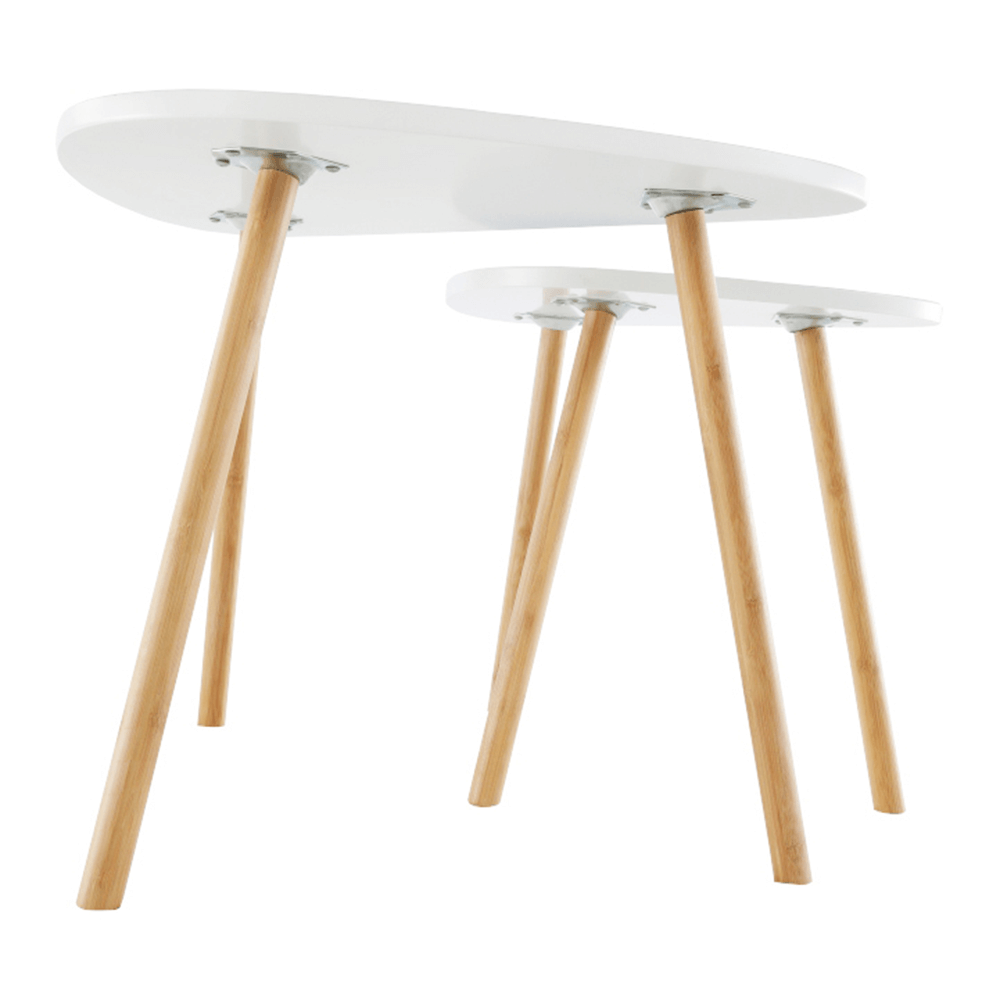 Konferenční stolky, sada 2 ks, bílá / přírodní bambus, BISMAK