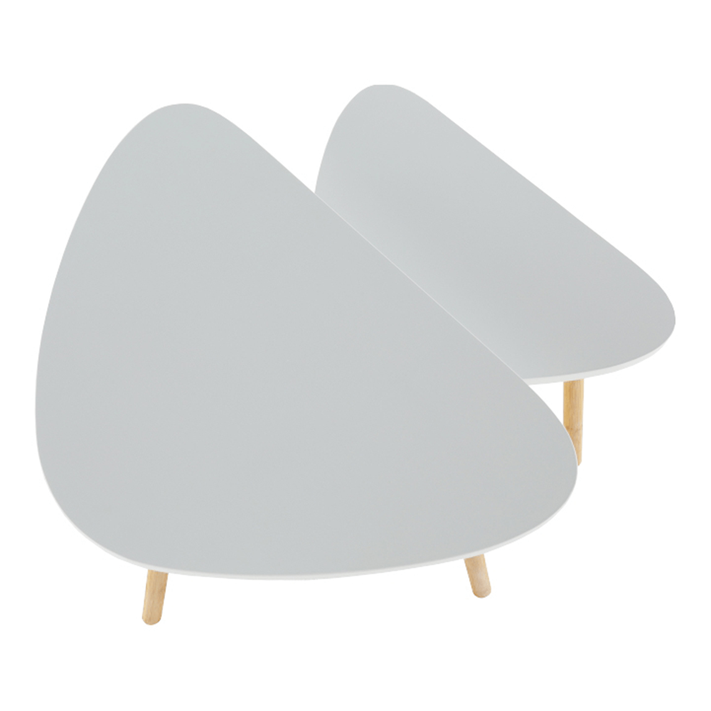 Konferenční stolky, sada 2 ks, bílá / přírodní bambus, BISMAK