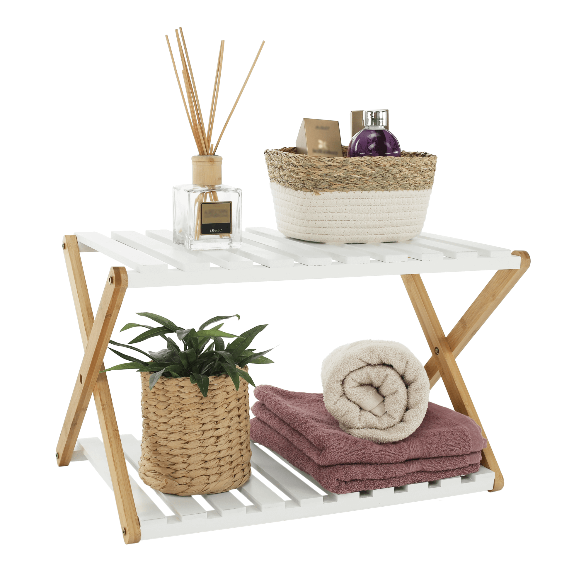 2-poličkový regál, přírodní bambus/bílá, PEORIA TYP 1