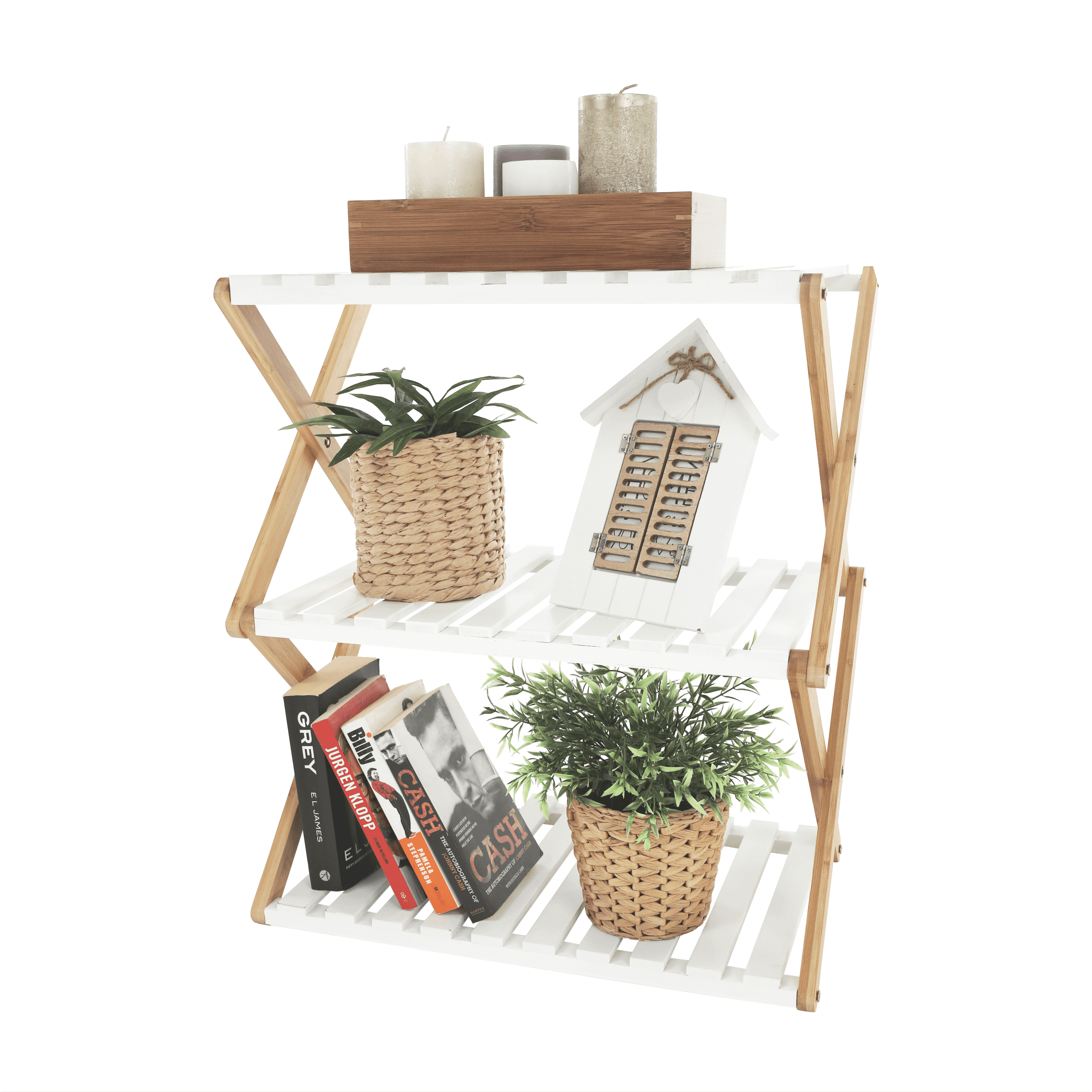 3-poličkový regál, přírodní bambus/bílá, PEORIA TYP 2