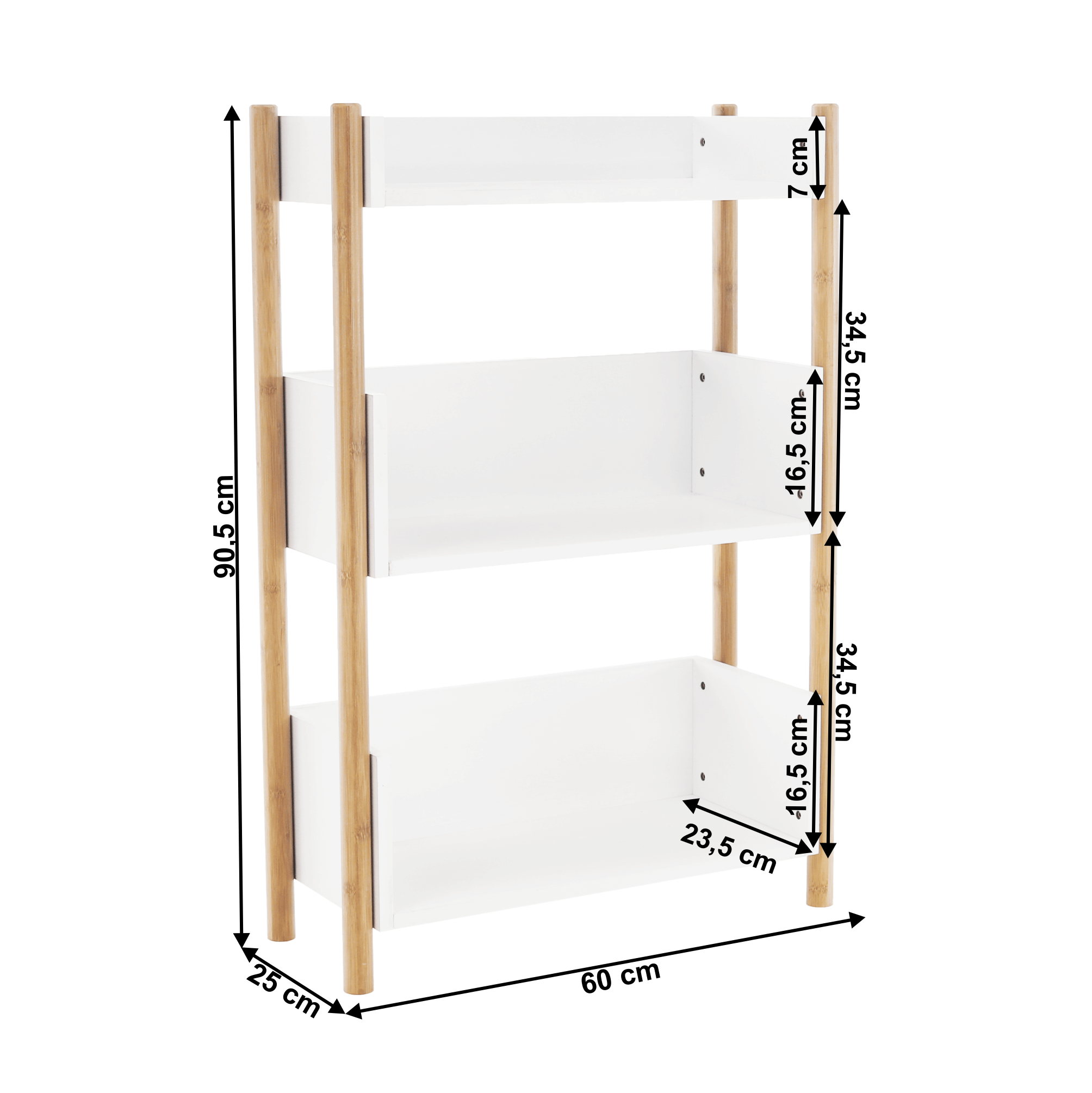 3-poličkový regál, přírodní bambus/bílá, BALTIKA TYP 2
