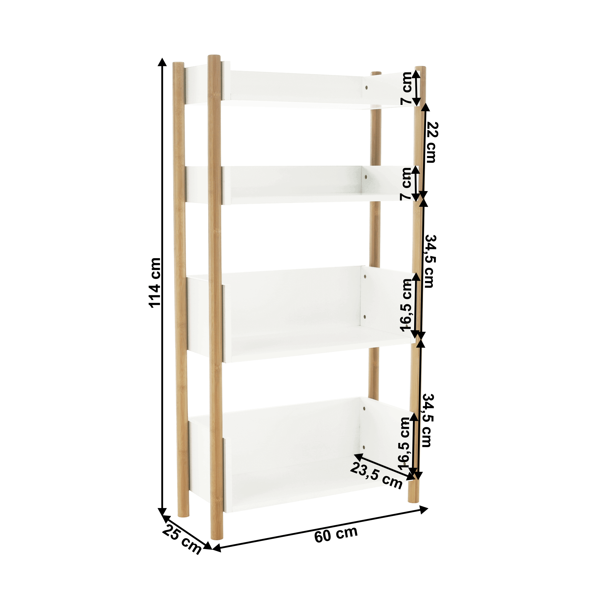 4-poličkový regál, přírodní bambus/bílá, BALTIKA TYP 3