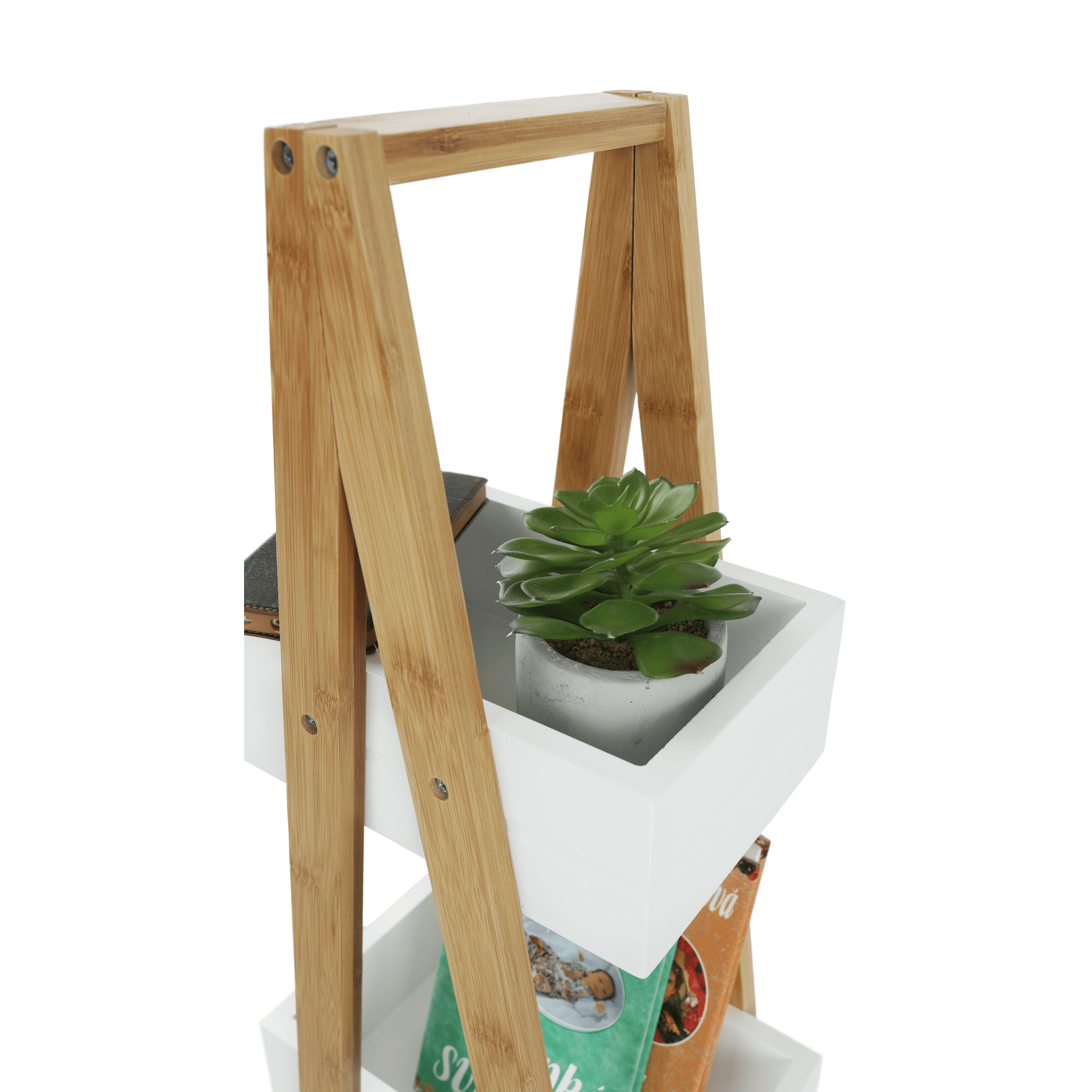 Regál, bambus / bílá, VEGO