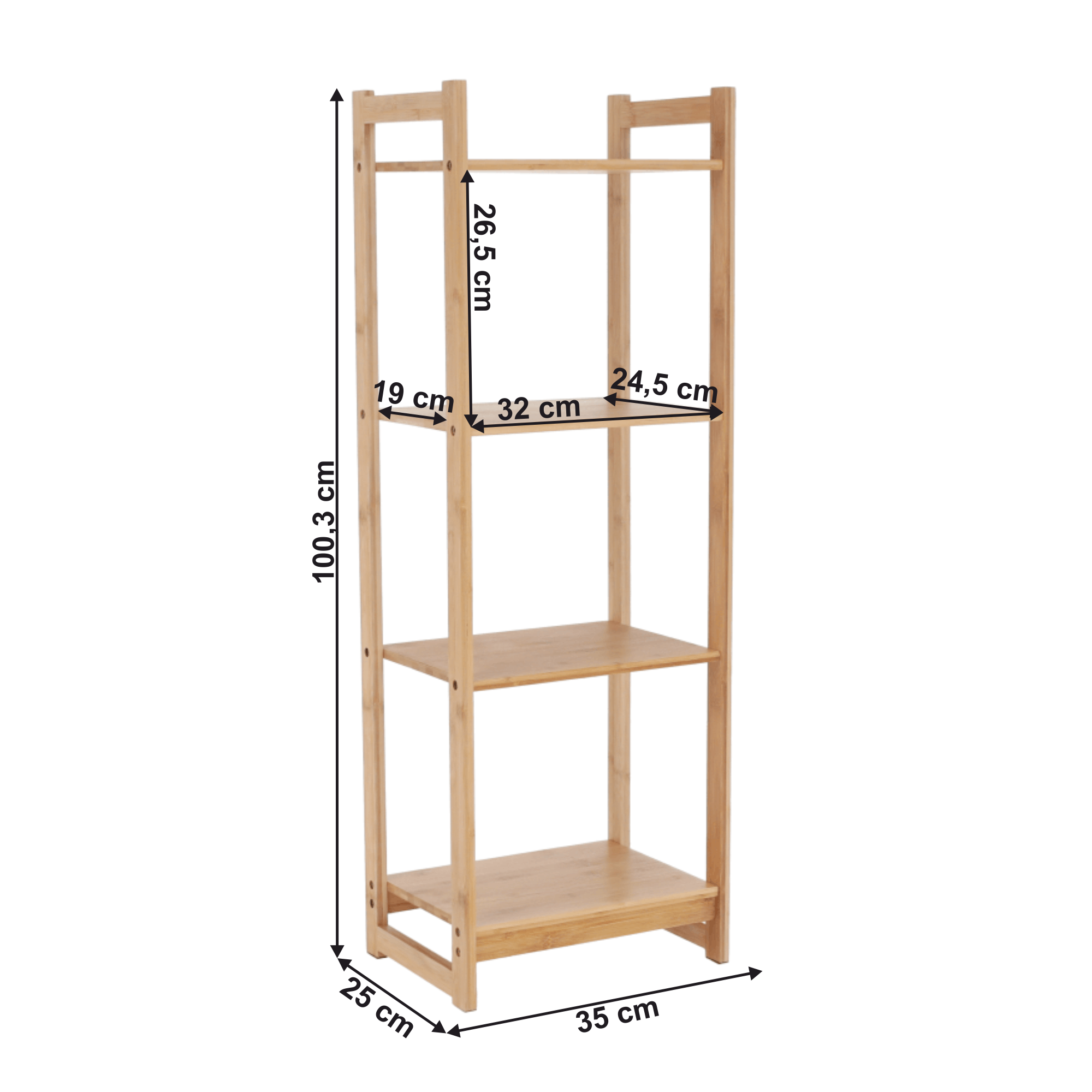 4-poličkový regál, přírodní bambus, IMPEROR TYP 2