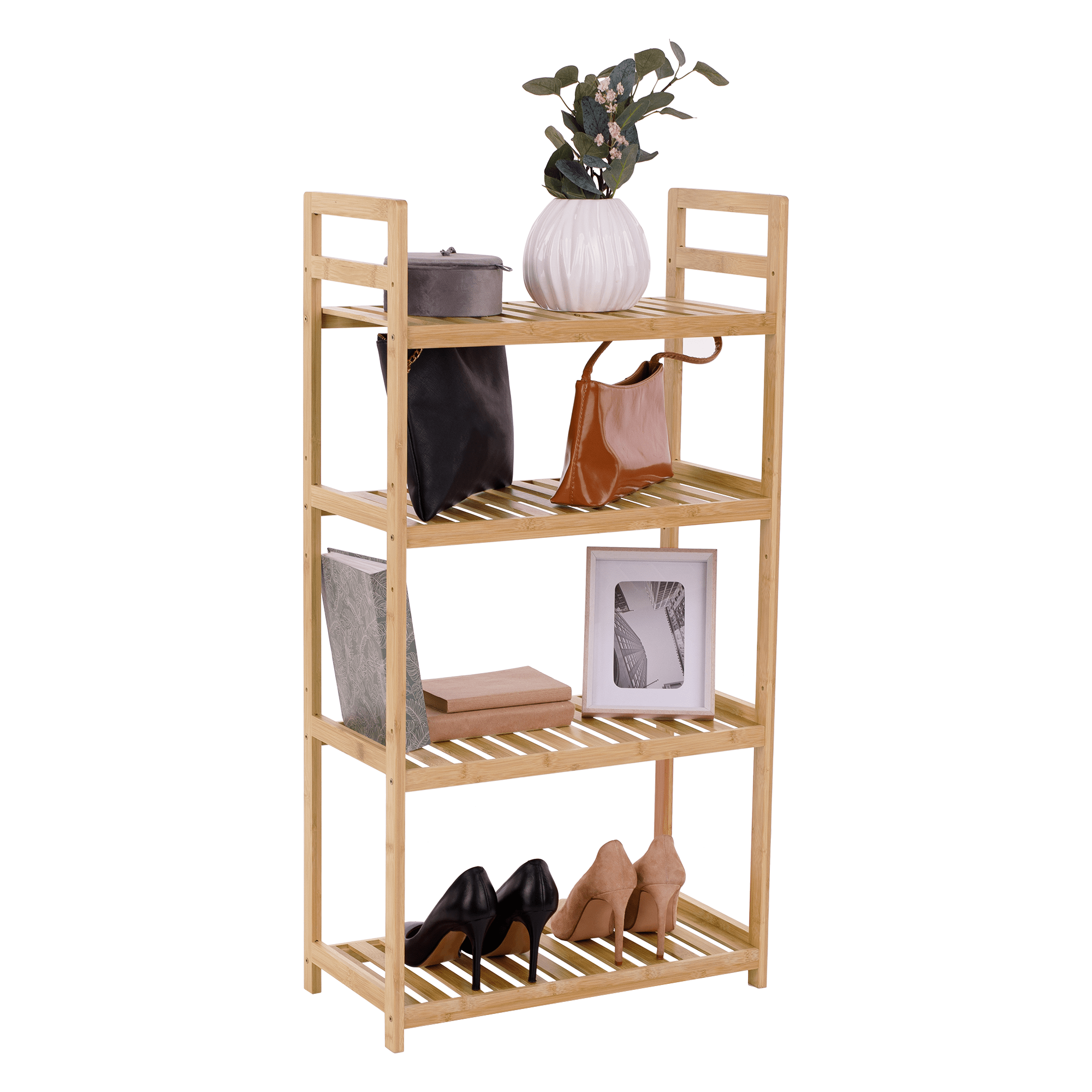 4-policový regál, přírodní bambus, FIORE TYP 2