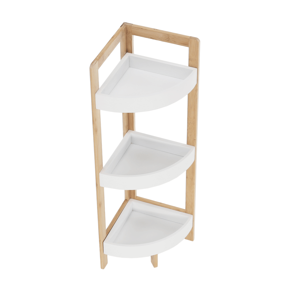 Rohový regál, bílá/přírodní bambus, FONG