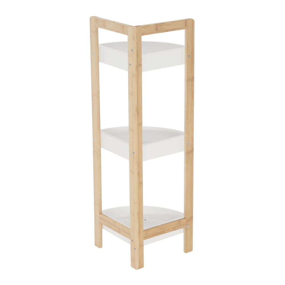 Rohový regál, bílá/přírodní bambus, FONG