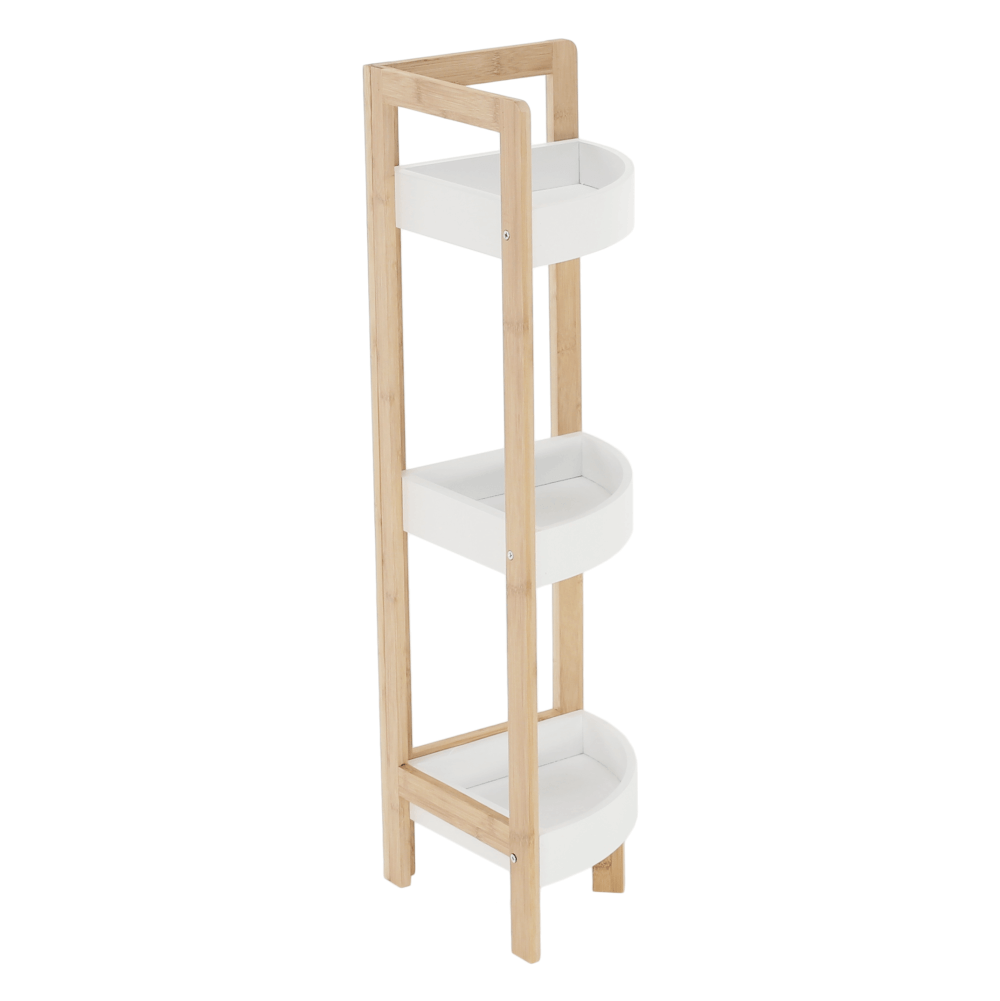 Rohový regál, bílá/přírodní bambus, FONG