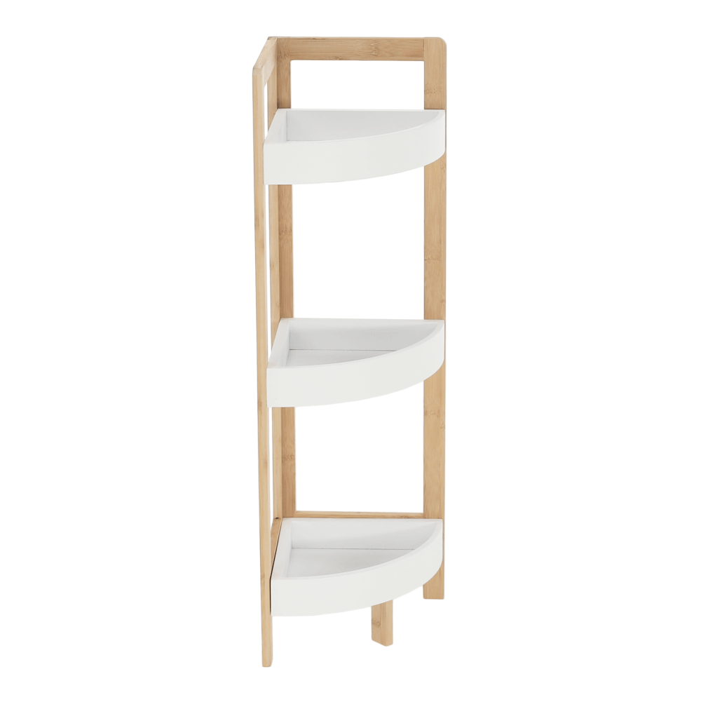 Rohový regál, bílá/přírodní bambus, FONG