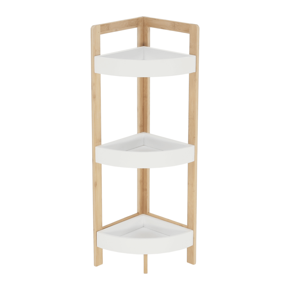 Rohový regál, bílá/přírodní bambus, FONG