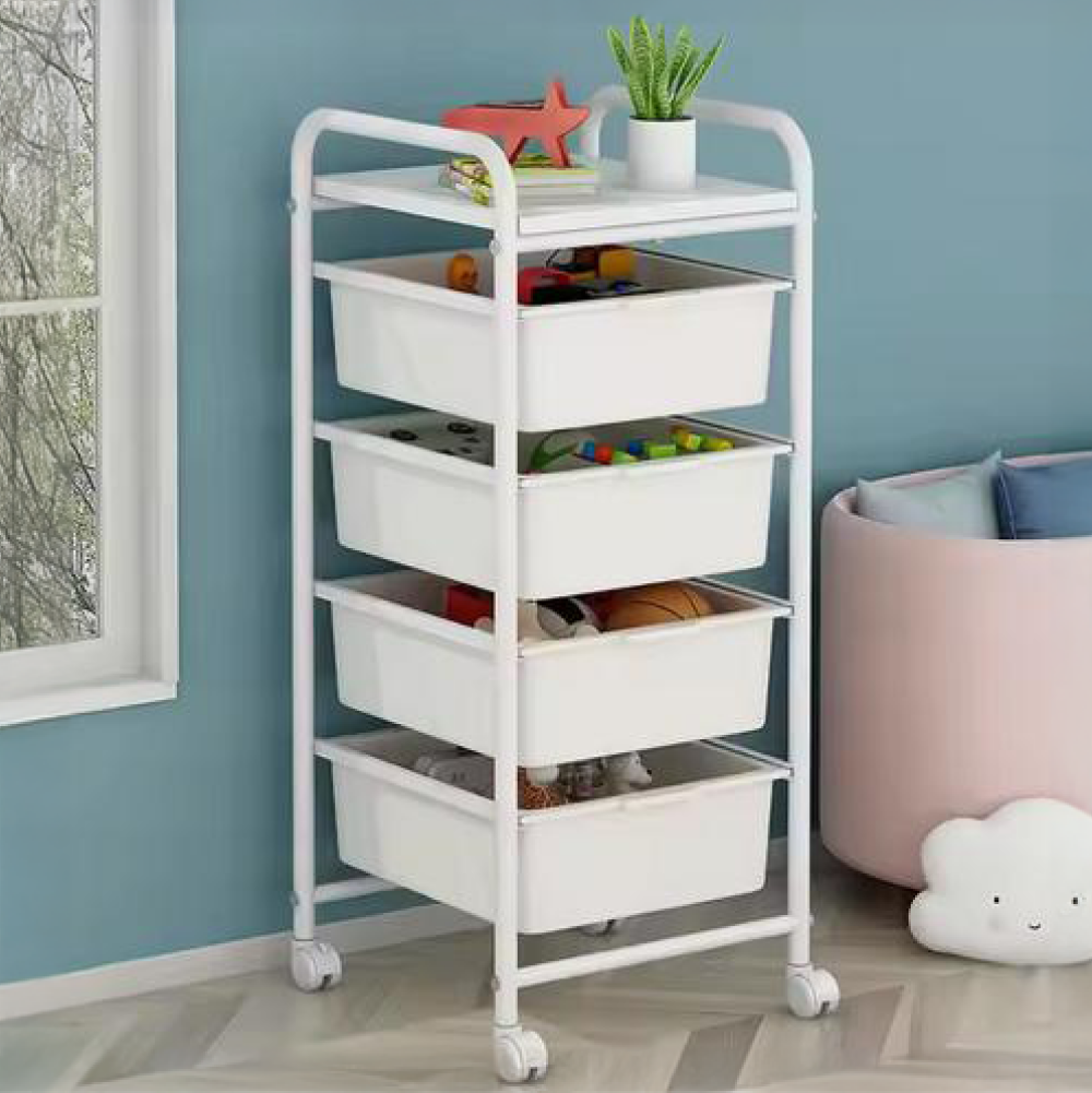 Pojízdný regál, bílá, SUFIK