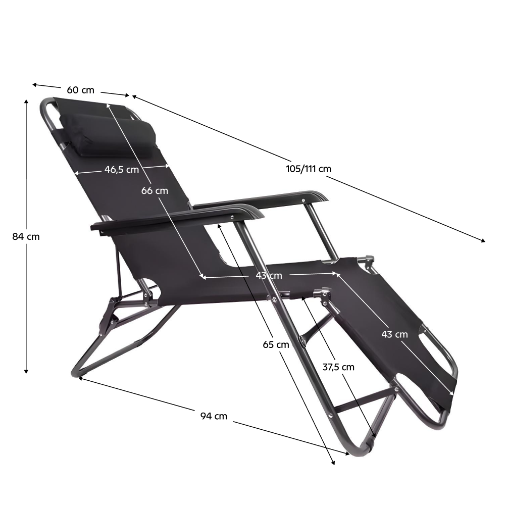 Zahradní polohovací křeslo, černá, REGED