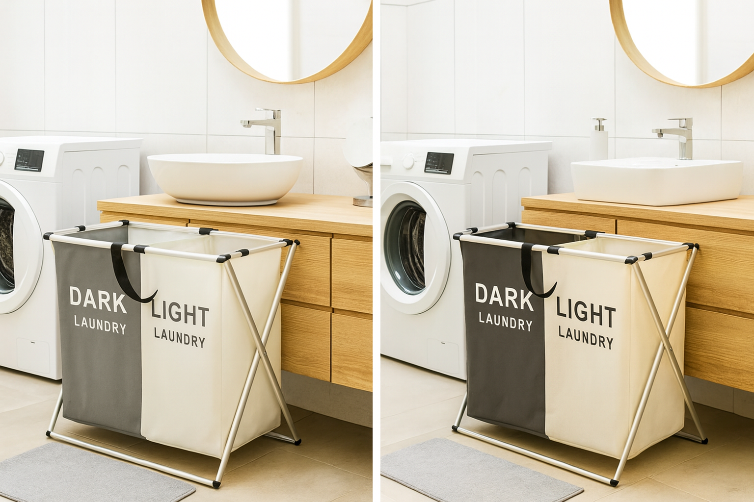 Skládací koš na prádlo 2 přihrádky, šedá, bílá, TOTA