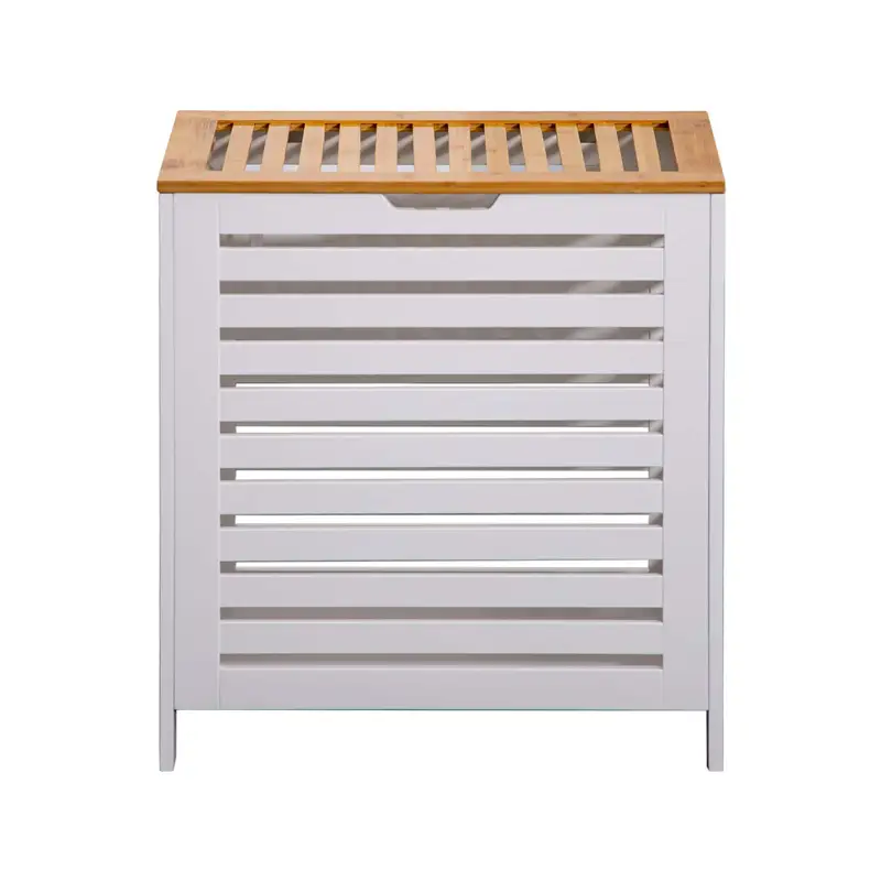 Mobilní koš na prádlo, babmusové víko, bílá/přírodní, MENORK