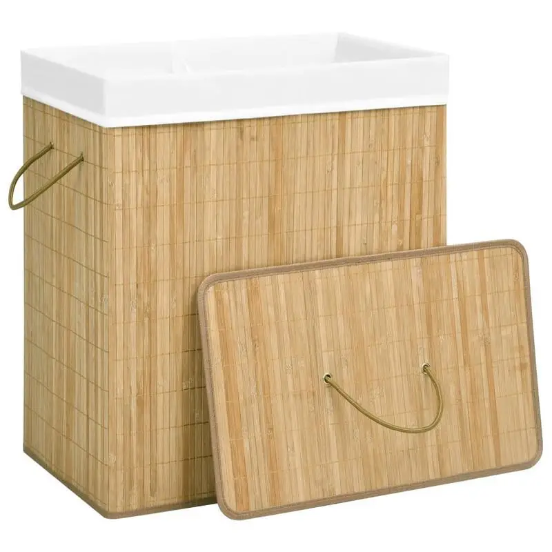 Bambusový koš na prádlo, 2 přihrádky, objem 100 l, CORNO