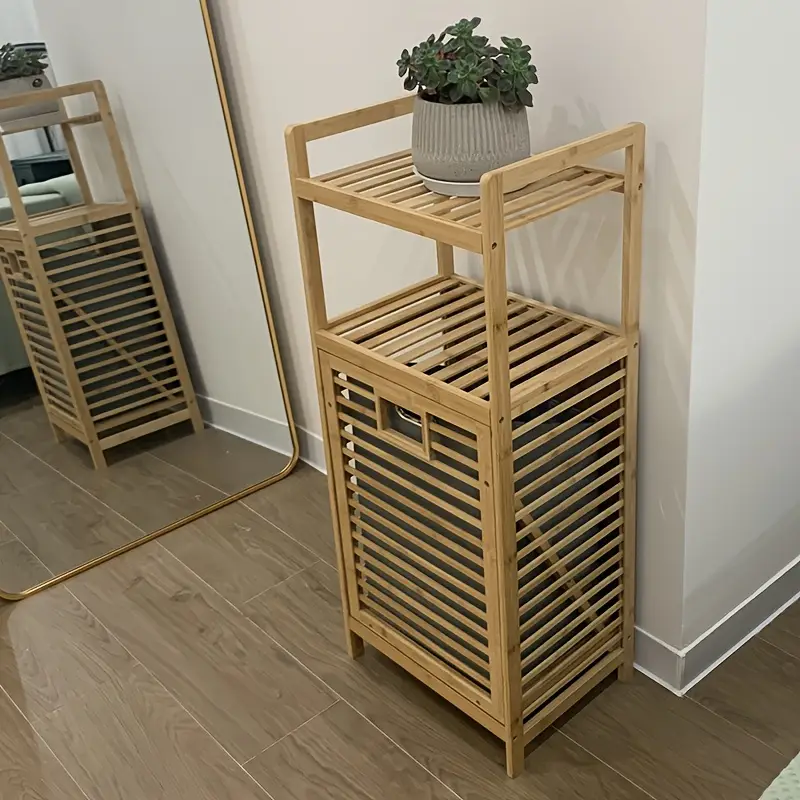 Bambusový koš na prádlo, odolná konstrukce, béžová/přírodní, KERI NEW TYP 2