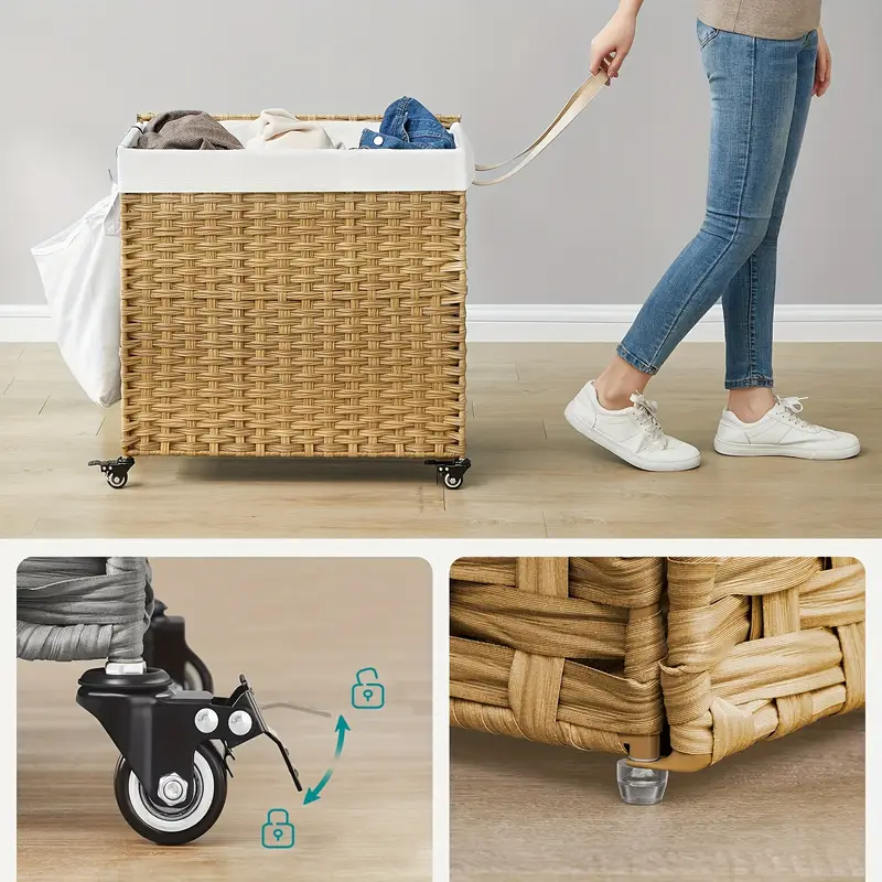 Koš na prádlo, syntetický ratan, 140 l, barva přírodní, STAN