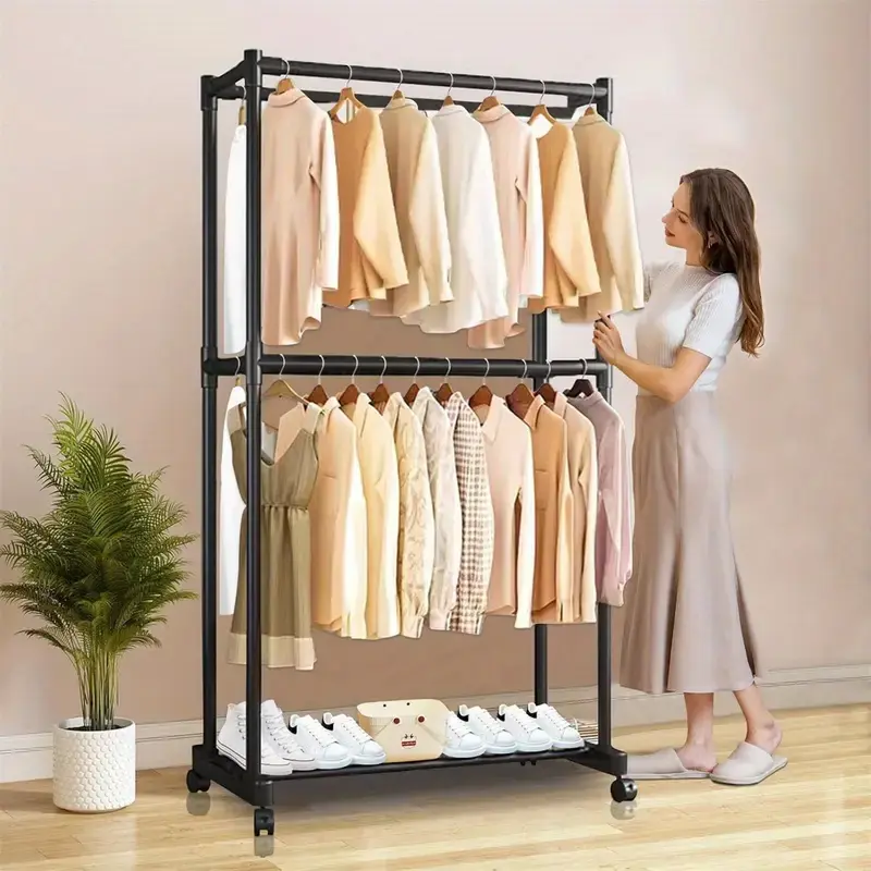 Šatníkový regál, kov, černá, LORIK