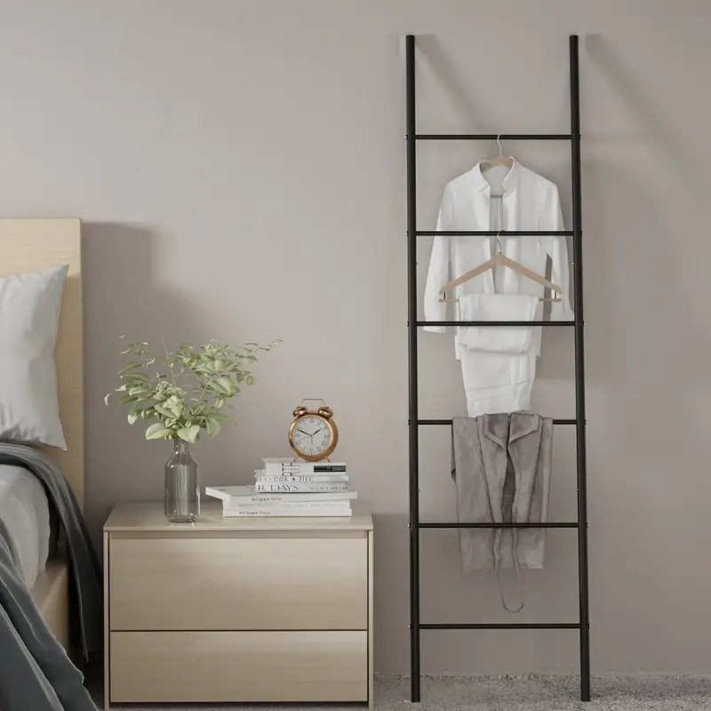 Věšák / žebřík, černá / kov, DOLFO