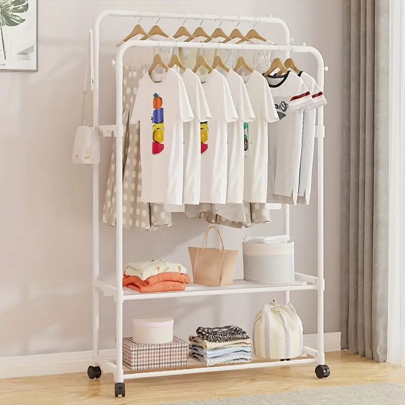 Dvouřadý pojízdný věšák, s policí, bílá, RAPSO