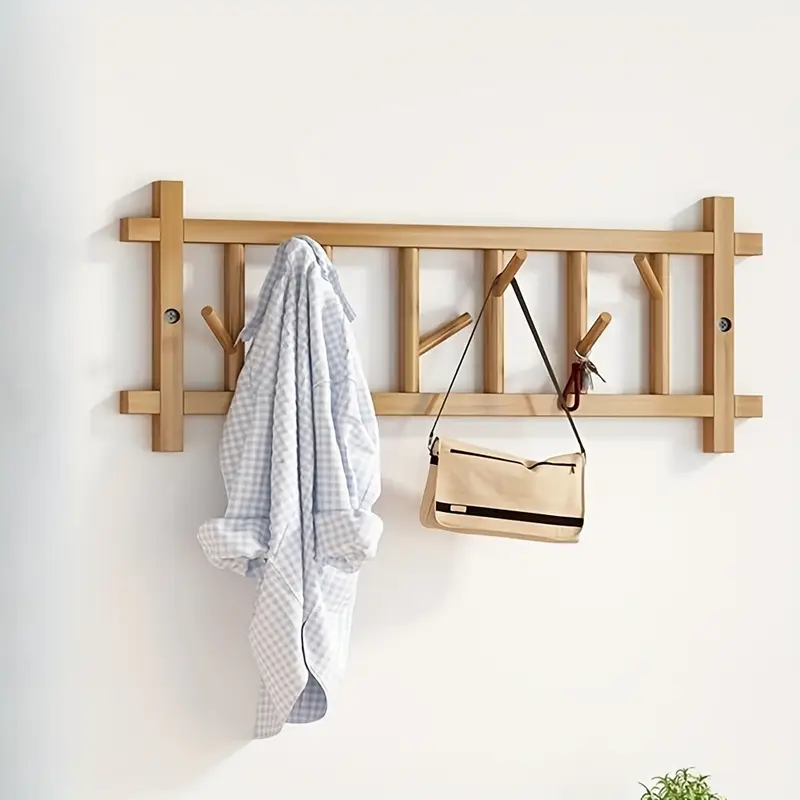 Odolný nástěnný věšák, otočné háčky, přírodní bambus, OLIVER