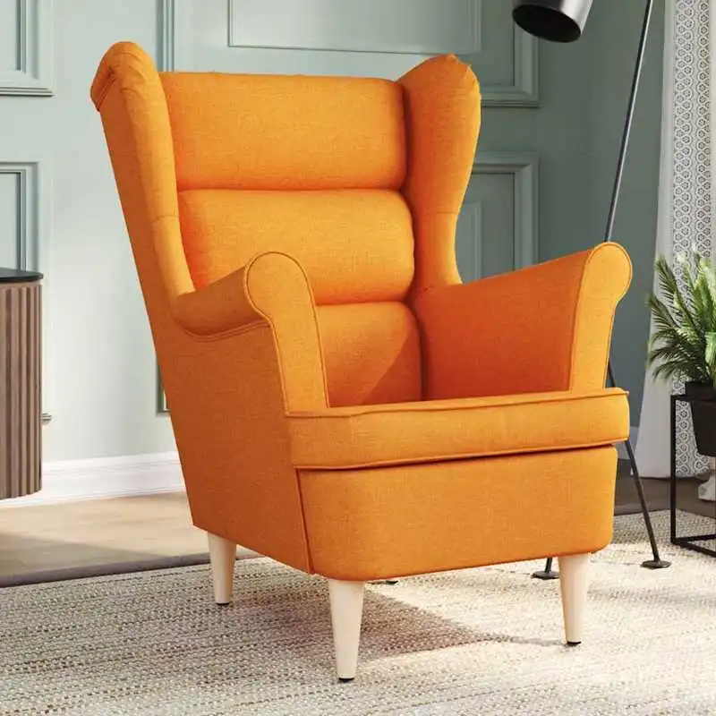 Křeslo ušák, relaxační, nohy světlé, látka oranžová, BELEK