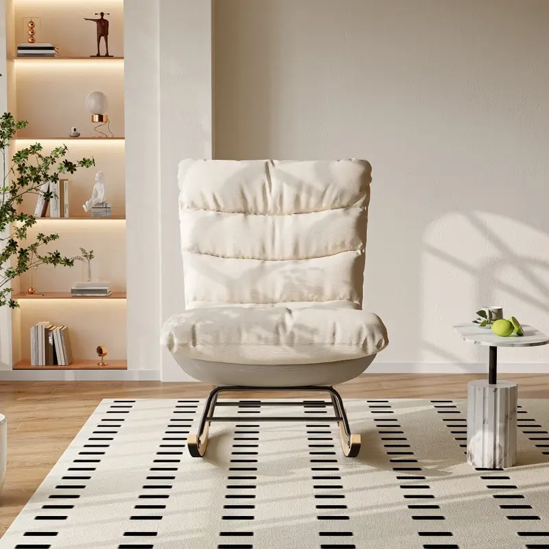 Křeslo houpací, relaxační, látka krémová, ROKIN