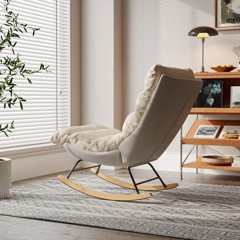Křeslo houpací, relaxační, látka krémová, ROKIN