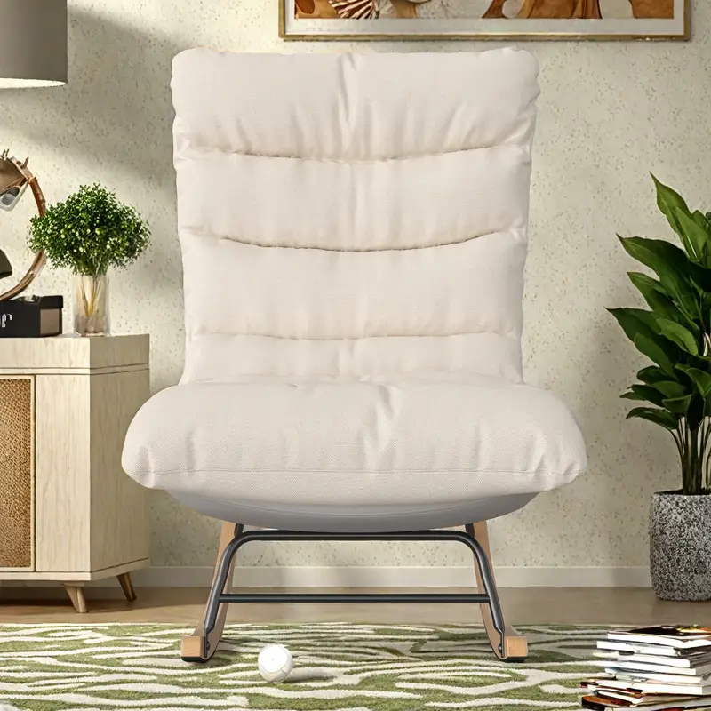 Křeslo houpací, relaxační, látka krémová, ROKIN