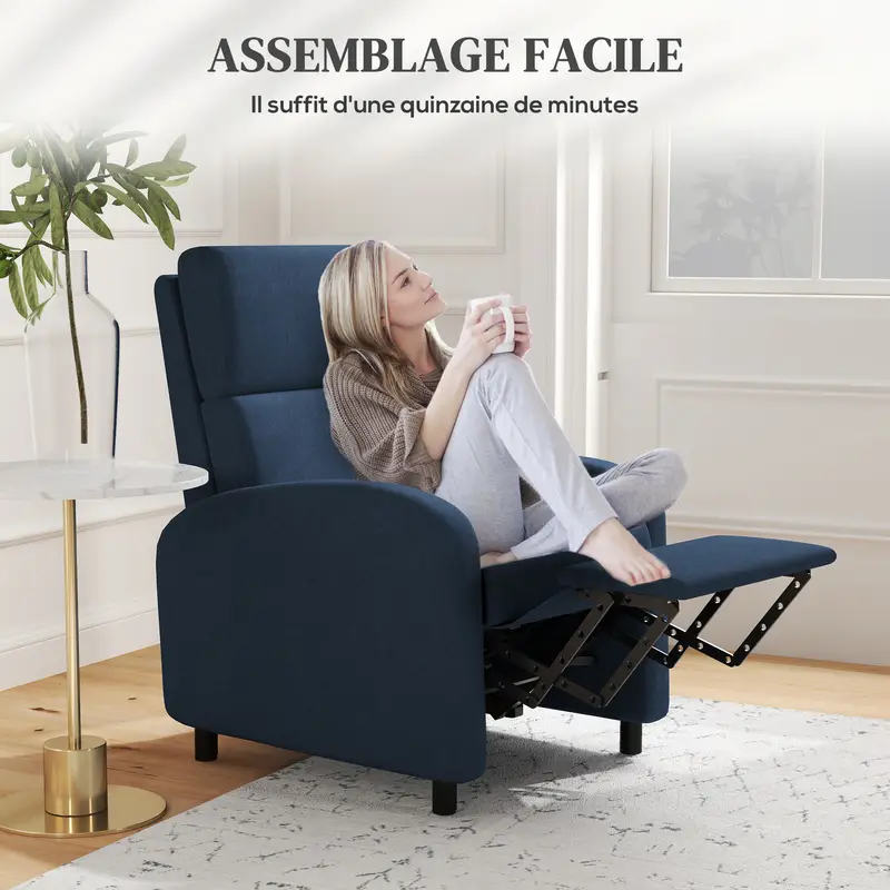 Křeslo relaxační, polohovací, látka modrá, FOREST