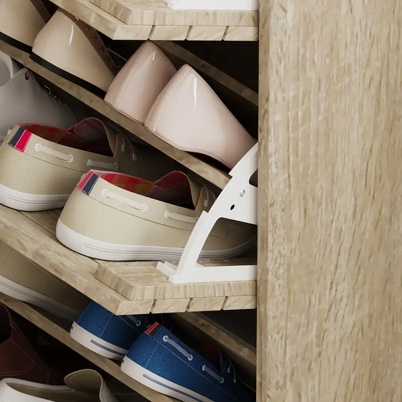 Botník, dřevo, lamelová dvířka, dub sonoma, MORATIZ