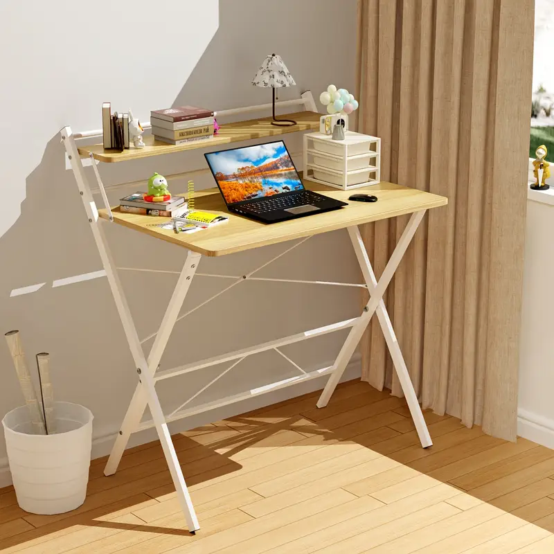 Pracovní, PC stůl skládací, dřevo, kov, rustikal, černá, MAURUS