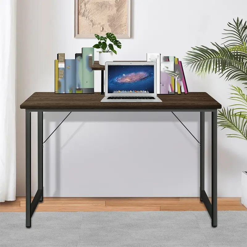 Pracovní, PC stůl skládací, dřevo, kov, tmavě hnědá, černá, MELLORA