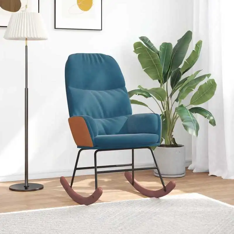 Křeslo houpací, relaxační, nohy světlé, látka modrá, oranžová, CAMARO