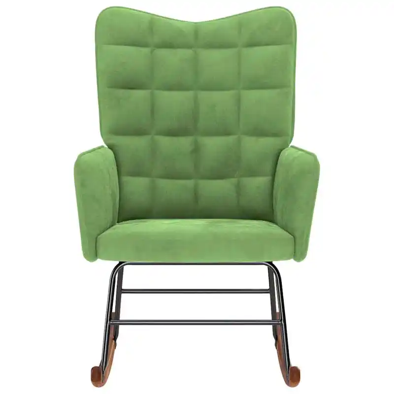 Křeslo relaxační, houpací, kov černý, dřevo tmavé, látka zelená, VASCO 2