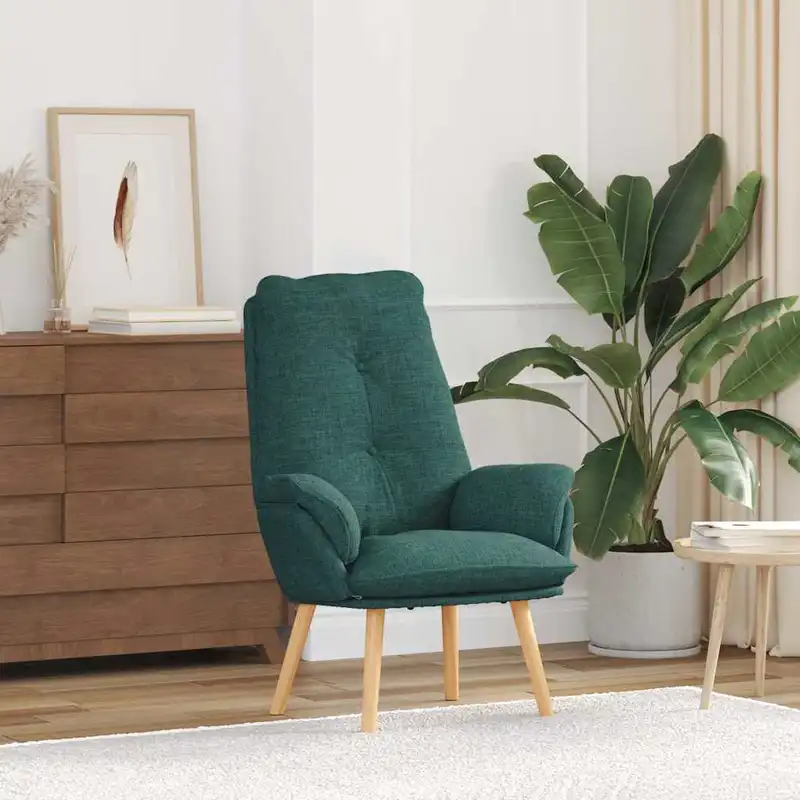 Křeslo relaxační, nohy dřevěné, látka zelená, ALMOND