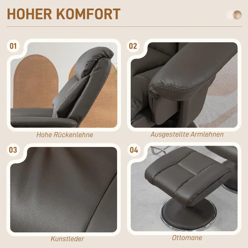 Křeslo relaxační, polohovací, s podnožkou, ekokůže šedá, AUREL