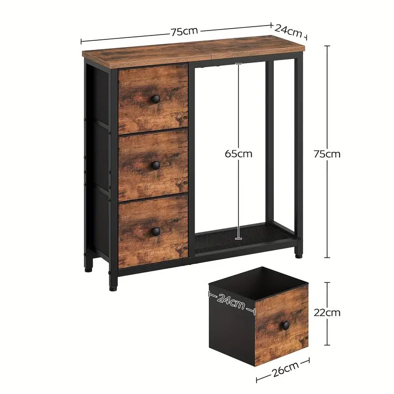 Konzolový stolek, kov, dřevo, látka, černá, dekor staré dřevo, AMYNTAS